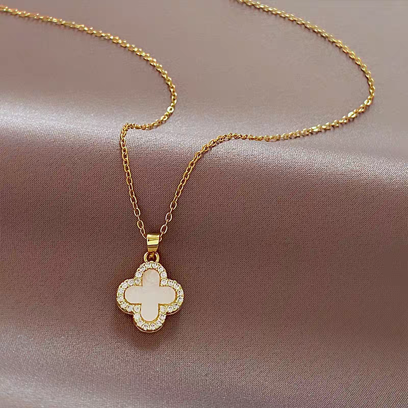 Cute Two-Tone Four-Leaf Clover Necklace - Image 3