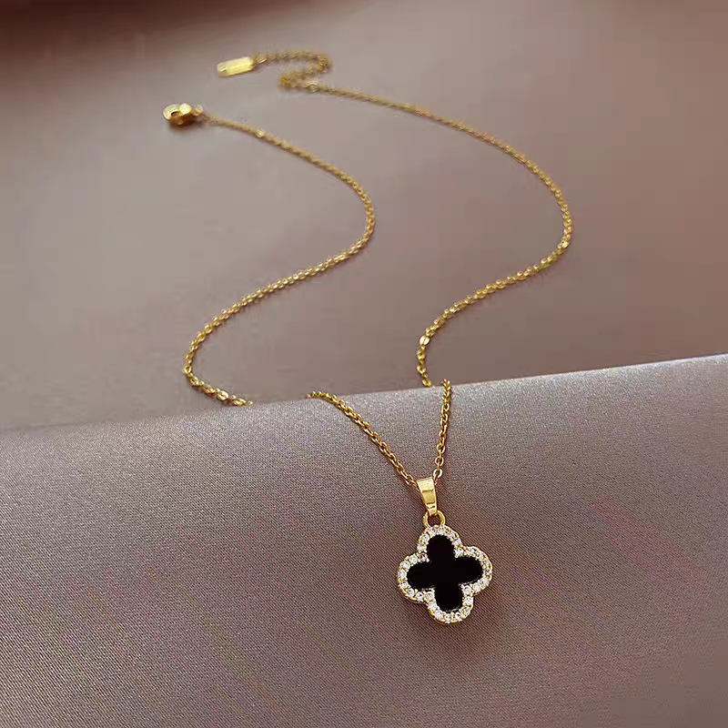 Cute Two-Tone Four-Leaf Clover Necklace - Image 4